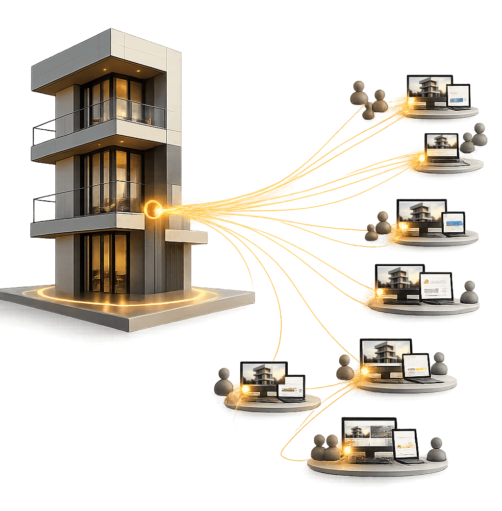 Builder distribution hub connecting communities to buyer relationships